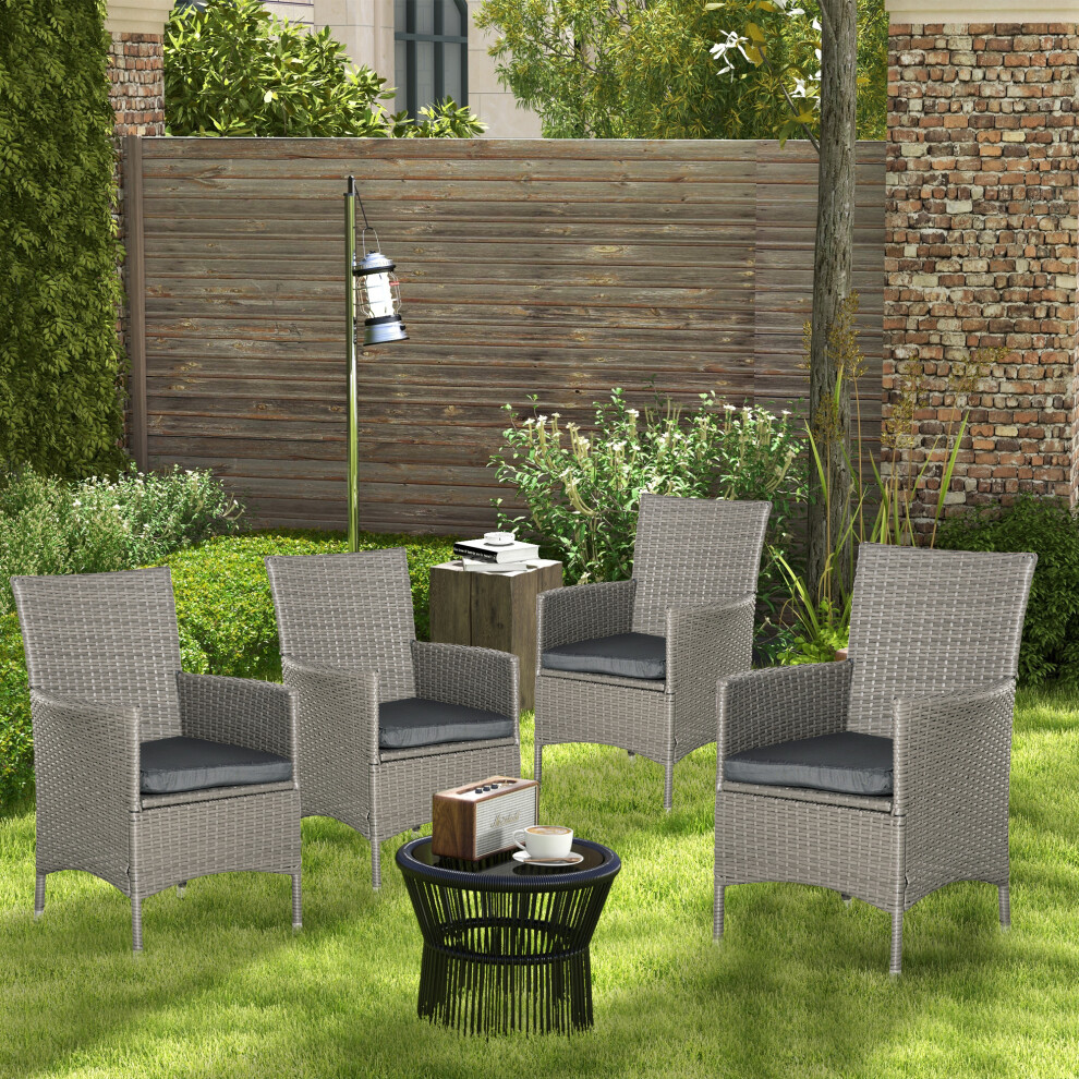 Outsunny 4Pc Outdoor Rattan Armchair Wicker Dining Chair Set For Garden Grey