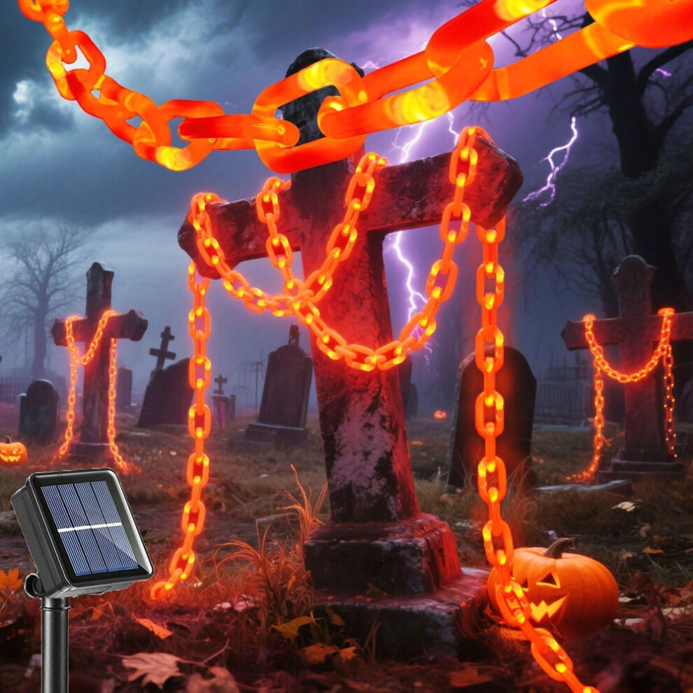 (Battery, 2M) Halloween Plastic Chain Lights Props Chains With 8 Lighting Modes String Lights For Skeleton Dog Spooky Outdoor Decorations Orange