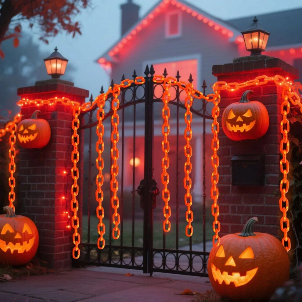 (Battery, 3M) Halloween Plastic Chain Lights Props Chains With 8 Lighting Modes String Lights For Skeleton Dog Spooky Outdoor Decorations Orange