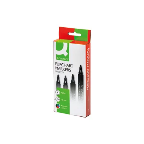 4 x Q-Connect Flipchart Marker Pen Bullet Tip Assorted