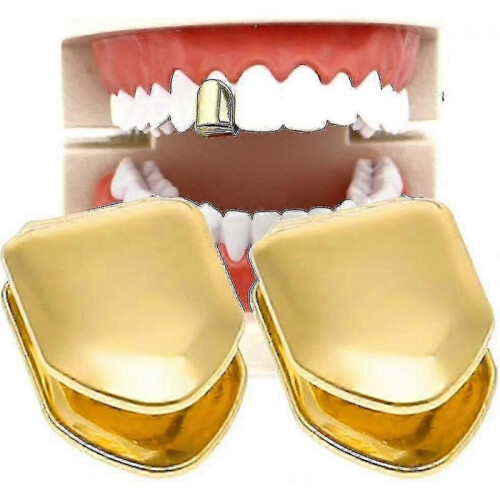 2pcs 14k Gold Plated Mouth Teeth, Flat Teeth, Top Teeth Gold Braces Tw