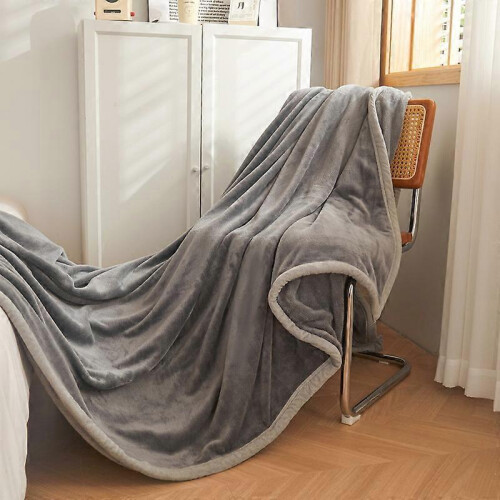 (A, Gray) Solid colour multifunctional milk flannel blanket thickened warm flannel blanket double-sided nap cover blanket gift blanket