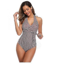 (M, Red) Women's V Neck One Piece Swimsuit Ruffled Back Cross Swimwear