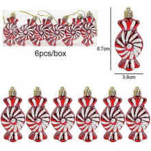 (Set5) 6pcs Christmas Red Candy Crutch Lollipop Xmas Tree Hanging Pendant Ornaments 2024 New Year Gift Christmas Home Decoration 2023