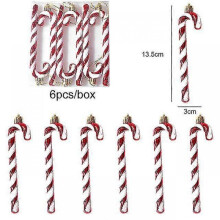 (Set7) 6pcs Christmas Red Candy Crutch Lollipop Xmas Tree Hanging Pendant Ornaments 2024 New Year Gift Christmas Home Decoration 2023