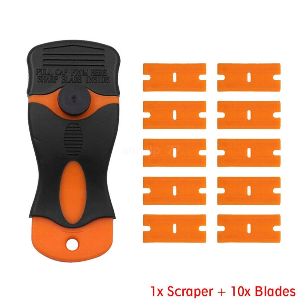 (1X Scraper + 10 X Blades) Plastic Razor Blade Paint Glue Adhesive Scraper & 10-100Pcs Blades Cleaner Tools 4069369104701