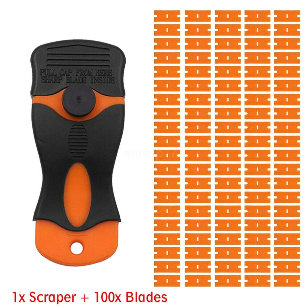 (1X Scraper + 100 X Blades) Plastic Razor Blade Paint Glue Adhesive Scraper & 10-100Pcs Blades Cleaner Tools 4069369104718