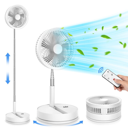 (9\- Weiß) Oszillierender Standventilator, leise mit Fernbedienung, 9 Zoll, tragbarer Klapptisch/Standventilator mit 4 Geschwindigkeiten