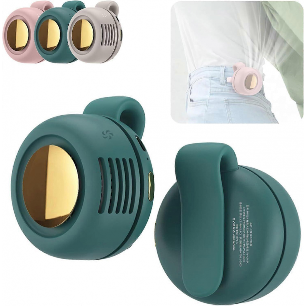 (Greenï¼Portable Silent Mini Bladeless Fan Clip On, Mini Fan With Clip, 2025 New Adjustable 3-Speed Suspended Waist Fans, compatible with Out-image-OPC-PJ7V9BF-NEW