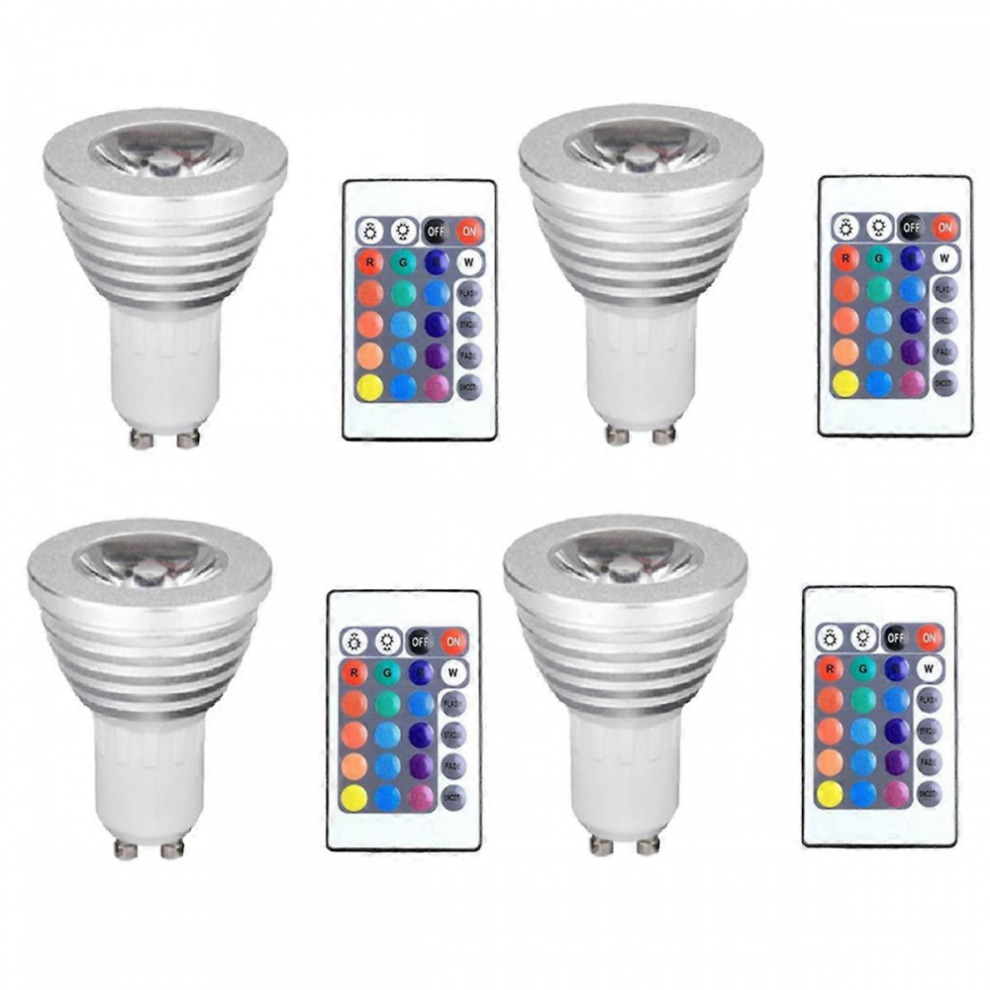 4Pcs Gu10 Bulbs And 1Remote Control With Memory Function 4Dynamic Ing Modes Spot 17Colors Changeable Spot Light/White