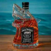 (A）Sherum Bruce The Shark, Jaws 50th Anniversary Limited Edition Whiskey Bottle, Unique Transparent Engraved Animal Shape Glass, compatible