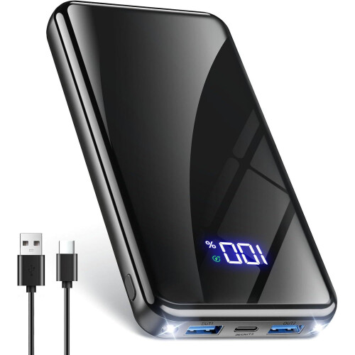 (Μαύρο) Power Bank, εξαιρετικά λεπτό και ελαφρύ Powerbank 10000mAh γρήγορης φόρτισης (είσοδο