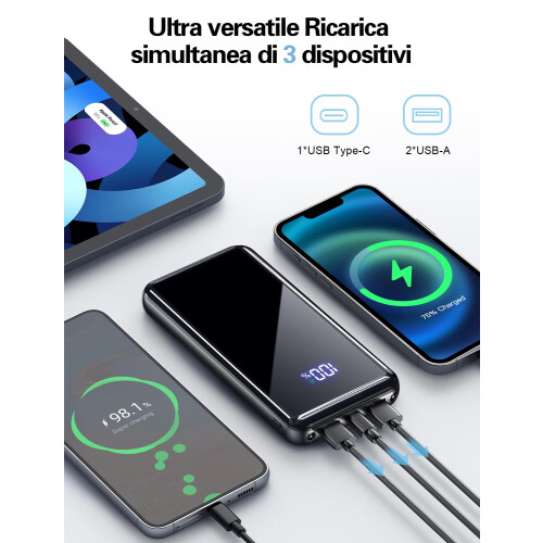 (Μαύρο) Power Bank, εξαιρετικά λεπτό και ελαφρύ Powerbank 10000mAh γρήγορης φόρτισης (είσοδο 2