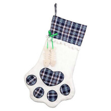 (Blue) 2 PCS Christmas Stockings Pet Paw Pattern Stockings Fireplace Hanging Stockings for Pets and Christmas Decoration