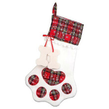 (Red) 2 PCS Christmas Stockings Pet Paw Pattern Stockings Fireplace Hanging Stockings for Pets and Christmas Decoration