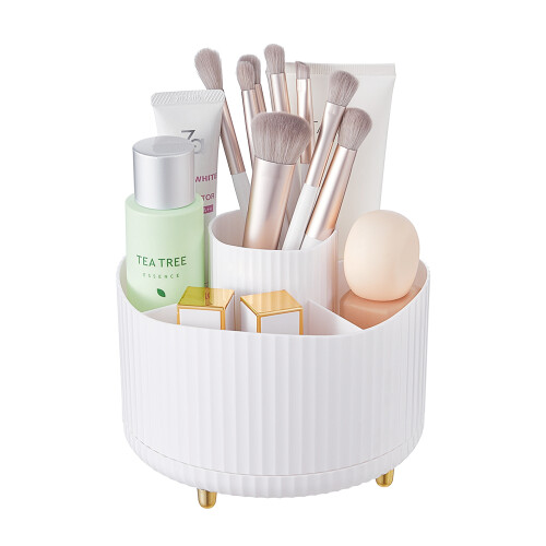 Living And Home White Rotating Striped Design Makeup Brush Holder 2