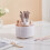 Living And Home White Rotating Striped Design Makeup Brush Holder 2