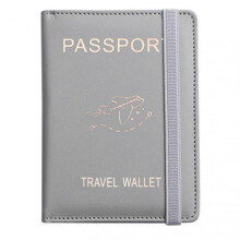 (Grey) Compact Protective Cover Multi Slots Ultra Slim Pu Leather Passport Holder