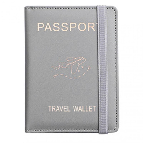 (Grey) Compact Protective Cover Multi Slots Ultra Slim Pu Leather Passport Holder