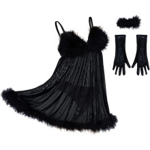 (X-Small, Black) Women's Fembot Cosplay Costume Sexy Feather Lingerie Suit Pink Suspender Dress Halloween Uniform