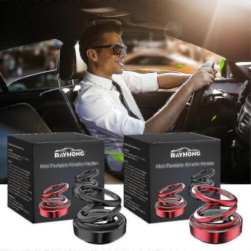 (Black)5x Mini Portable Kinetic Heater Solar Powered Auto Rotating Double Ring Car Dec 2