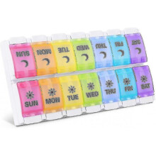 Large 7 Day Pill Organizer 2 Times A Day, Push Button Pill Box, Vitami Tw