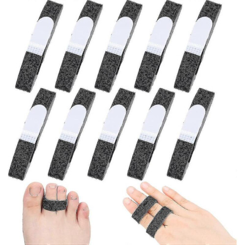 (Black)10pcs Buddy Tape Finger Straps No Slip Hook Loop Finger Splints, Reusable Fabric Buddy Wraps For Broken Toes Tw