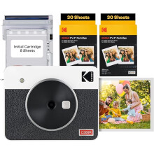 KODAK Mini Shot 3 Retro 4PASS 2-in-1 Instant Camera and Portable Photo Printer (7.6 x 7.6 cm) plus Package with 68 Sheets, White