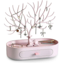 (Pink) Antlers Jewellery Stand, Necklace Storage, Jewellery Holder With Drawers, Earring Holder, Bracelet Stand, Jewellery Tree Tw