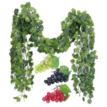 12 Strands Artificial Grape Vines Ivy Leaves with 3 Strings Grapes for Wedding Party Home Wall Deco Tw