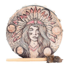(Red) New Shaman Drum, Tree Of Life Decoration Design, 25cm Handmade Shamanic Drum