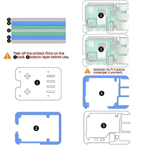 5-Layer Acrylic Case for 5 Compatible with for 5 Active Cooler Precision Cutouts 1