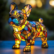 Dog Led Table Lamp, Stained Glass Dog Lamp, Pug Light Stained Resin French Bulldog Tabletop Night Light Fun Gift for Corgi Lovers (styled)