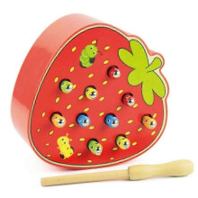 Wooden Early Childhood Educational Toys Magnetic Catch Worm Game Color Cognitive, Strawberry-style