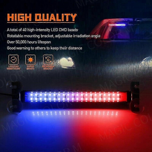 (White) 40 Led Strobe Light Emergency Flash Warning Lamp Auto Windshield Bar Traffic Advisor Flashlight Red Blue Car Accessories 12v-24v 2