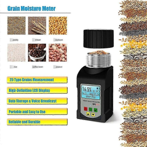 5-in-1 Portable Grain Moisture Meter, 25 Grains,smart Humidity Tester for Wheat Bean Peanut Moisture 2