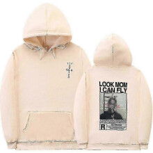 (Khaki, XL) Cactus Jack Hoodie Men Women Double-sided Logo Print Look Mom I Can Fly Travis Scott Hoodies Unisex Fashion Hip Hop Streetwear