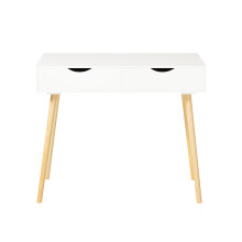 SoBuy Mesa Escritorio con 2 Cajones, Blanco/Natural 90x45x77cm