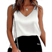 (White, XS) Womens Silk Satin Tank Tops V Neck Casual Cami Sleeveless Camisole Blouses