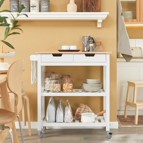 SoBuy Καρότσι Κουζίνας Λευκό με Ρόδες 85x39x90εκ 1