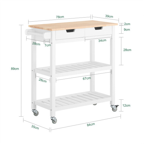 SoBuy Καρότσι Κουζίνας Λευκό με Ρόδες 85x39x90εκ 2