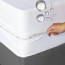 (White, 90cmX200cmX30cm) 6-sides Fully Enclosed Waterproof Mattress Cover With Zipper Dust-proof Fitted Sheet For Double Bed,