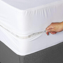 (White, 140cmX200cmX30cm) 6-sides Fully Enclosed Waterproof Mattress Cover With Zipper Dust-proof Fitted Sheet For Double Bed,