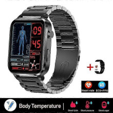 (Black steel) New Smartwatch Blood Sugar Blood Lipids Blood Pressure Body Temperature Health Monitoring Smart Watch For Men Women Clock