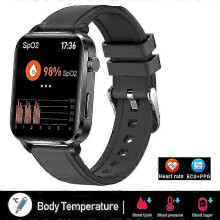 (Black Leather) New Smartwatch Blood Sugar Blood Lipids Blood Pressure Body Temperature Health Monitoring Smart Watch For Men Women Clock