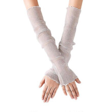 (White) Women Ladies Summer Lace Arm Sleeves Cover Anti Uv Sun Protection Driving Sports Long Gloves