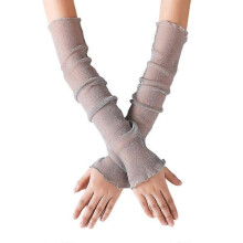 (Grey) Women Ladies Summer Lace Arm Sleeves Cover Anti Uv Sun Protection Driving Sports Long Gloves