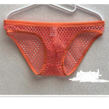 (M, orange type c) Sexy Large Hole Transparent Boxers For Men Underwear Low Waist Stretch Mesh Breathable Solid Panties Shorts Boxer Hombre Men