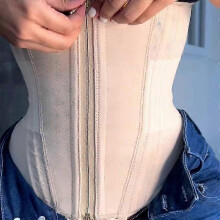 (Beige, L) Fajas Colombianas Double Compression Waist Trainer Adjustable Zipper And Hook-eyes Bone Women Body Shaper Flat Belly Corset