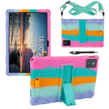 (Colorful Pink) For Lenovo Tab M11 Case Retro Textured Pc Kickstand Silicone Tablet Cover With Shoulder Strap
